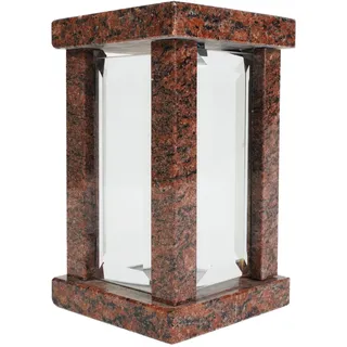Grab-Lampe Granit Rot Vanga Friedhof-Leuchte Grab-Schmuck eckig hochwertig Glas