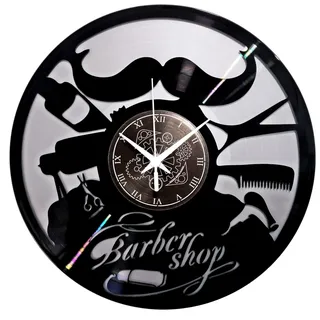 Instant Karma Clocks - Vinyl Wanduhr Vintage Schallplatten-Design handgemachte Dekor Friseur Modernes Design Barber Shop Bart Friseursalon (Schwarz und Silber B2)