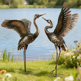 chisheen Gartenstatue für den Außenbereich, Metall, Reiherkranich, Hof, Kunst-Skulptur für Rasen, Terrasse, Hinterhof, Dekoration, 117,8 cm, 2 Stück