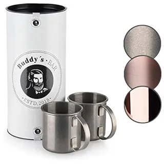 Buddy ́s Bar - Moscow Mule Becher, 450 ml, hochwertiger Edelstahl-Becher, lebensmittelecht, Cocktail-Tasse inklusive Geschenkbox, Edelstahl Antik, 2er Set