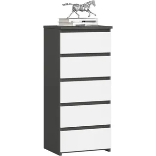 3xEliving Kommode, Sideboard mit 5 Schubladen (B:40cm x H:92cm x T:35cm) in Graphit Grau & Weiß - Grau, Weiß