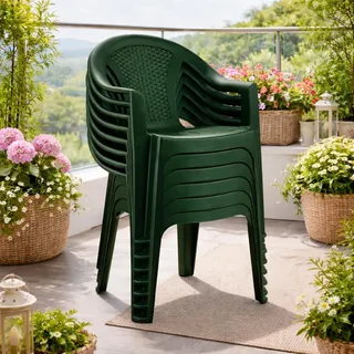 6x Stapelstuhl Gartenstuhl Outdoorstuhl Kunststoff Rattan-Optik Grün - Grün