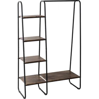 Honey-Can-Do Freistehender Kleiderständer aus Metall mit Holzregalen, Schwarz/Natur, GAR-09567