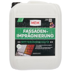 MEM Fassaden-Imprägnierung, Langanhaltender Abperleffekt, Auch für schlecht saugende Untergründe, Einfache Anwendung, Lösemittelfrei, 10 l, Milchig-weiß