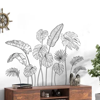 Supzone Wandtattoo Schwarze Tropische Pflanzen Wandaufkleber Skizze von Palmblättern Wandsticker für Wohnzimmer Schlafzimmer Badezimmer Sofa TV Hintergrund Wanddeko