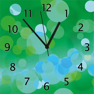 Wallario Design Wanduhr Grüne und blaue Kreise - harmonisches Muster aus Echtglas, Größe 30 x 30 cm - Türkis
