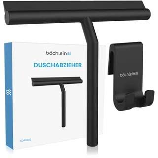 Bächlein Duschabzieher Schwarz – Glasabzieher mit 21 cm Gummilippe, Silikon mit Metallkern, Kratzschutz, inkl. Haltehaken – Für Glasduschen, Fenster und Spiegel