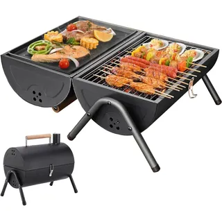 Doppelseitiger Holzkohlegrill Tragbarer, Tragbarer Holzkohlegrill Klappbarer, Doppe Grillfläche für Outdoor Barbeque, Kleiner für Grillen & Braten, für Outdoor Camping Picknick