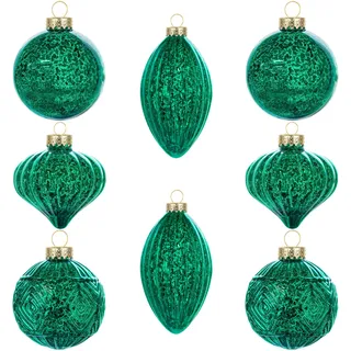 KI Store weihnachtskugeln Gold Glas 8 Stücke Ornamente für Weihnachtsbaum Christbaumkugeln Glas Weihnachtsdekoration Kugeln (Grün)