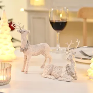 Charfia Weihnachtsdeko Innen Figuren, 2 Stück Weihnachts Hirsch Rentier Deko Weihnachten Weihnachtsfiguren Weihnachtsdeko Tisch, Christmas Decorations Weinachtsdekorationen Weihnachten Deko Tischdeko