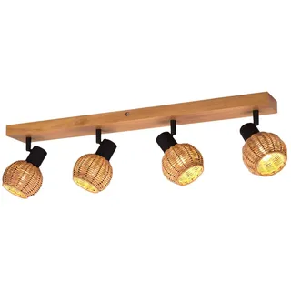 meineWunschleuchte Decken-Strahler Holz & Rattan, Spots schwenkbar | Breite 70cm, E14, 4-flammig, skandinavisches Design, mit Korbgeflecht, für Wohnzimmer & Schlafzimmer