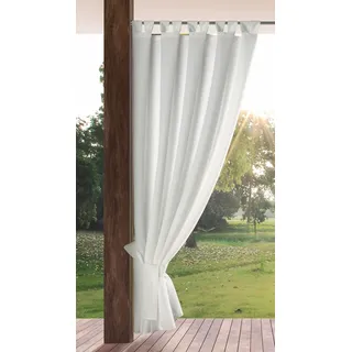 Eurofirany Garden Outdoor Vorhang mit Klett-Schlaufen, 1 Stück, Blickdicht & Wetterfest, UV-Schutz, für Balkon Terrasse Pavillon, H240 x B155 cm, Weiß