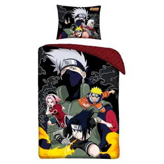 Bettwäsche mit Konoha Group Motiv für Anime-Fans, 2-teilig, 80 x 80 und 135 x 200 cm, Baumwolle, Mehrfarbig