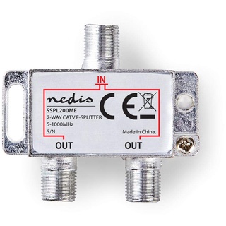 Nedis CATV-Splitter | 5-1000 MHz Einführungsverlust: 4.2 dB Anzahl der Ausgänge: 2 75 Ohm | Zink Silber