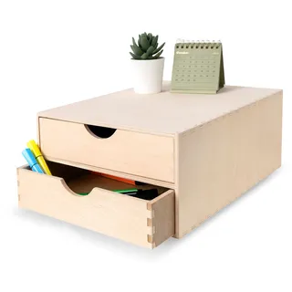 Creative Deco Schubladenbox Schubladenelement | 2 Schubladen | 33 x 25 x 13,5 cm (+/- 1 cm) | Mini-Kommode für Kleinigkeiten aus Birken-Sperrholz | Ordnungssystem für Lagerung, Decoupage & Dekoration