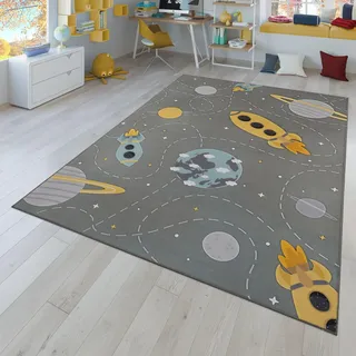 TT Home Kinderteppich Babyzimmer Teppich Kinderzimmer rutschfest Tiere Weltkarte Autos, Farbe:Grau Blau Gelb, Größe:140x200 cm