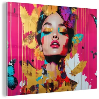 MuchoWow© Glasbilder Deko Schlafzimmer Aesthetic Wohnzimmer Glas Gemälde | 80x60 cm - Foto Geschenk Living Room Decoration Frau - Abstrakt - Bunt