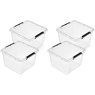 Kreher Aufbewahrungsbox Kleiderbox Simple Store transparent (4x 25 L) | Lebensmittelecht und BPA-frei, stapel- und nestbar mit Deckel aus robustem Kunststoff