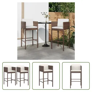 The Living Store Barhocker 2 Stk. mit Kissen Braun Poly Rattan - Braun