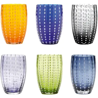 Zafferano Perle Bicchiere 32 cl Set 6 Pz In Vetro Colorato Multicolore Freddo