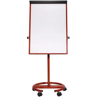 MAUL Flipchart MAULoffice 70x100cm | Mobiles Whiteboard mit 5 Fußrollen und Rundfuß | Magnetische Tafel mit Blockhalter und großer Ablageschale für Marker und Stifte | Höhenverstellbar | Rot