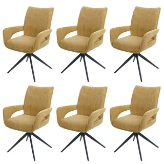 Mendler 6er-Set Esszimmerstuhl HWC-O78, Küchenstuhl, drehbar Auto-Return, Stoff/Textil Chenille (310g/m2) Öko-Tex ~ senfgelb