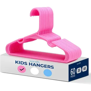 SereneLife Kinderkleiderbügel 60er Set – Kleiderbügel Kinder & Baby Kleiderbügel Kunststoff & rutschfest – für Kinderkleidung & Babykleidung, Babykleiderbügel 28.5 cm (Rosa), platzsparend mit Kerben