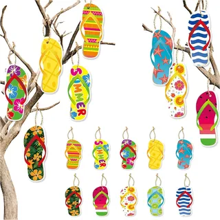 20 Stück Hawaii Party Deko, Flip Flop Sommer Hängende, Wimpelkette Strand, Hawaiianische Strand Anhänger Dekorationen mit Schnur (A)