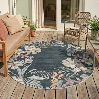 Volero - Rund Outdoor Teppich - Poppy Grün - Ø 140 cm - Balkon, Garten, Terrasse, Küche, Wintergarten - Boho - Grün