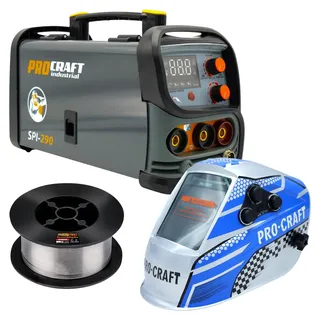 Procraft SPI-290 Kombi Inverter Schweißgerät 3,8 kW Co Flux MMA TIG Lift + Fülldraht + Schweißhelm