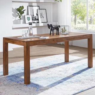 FineBuy Esstisch Massivholz Sheesham Esszimmer-Tisch Küchentisch Landhaus-Stil braun