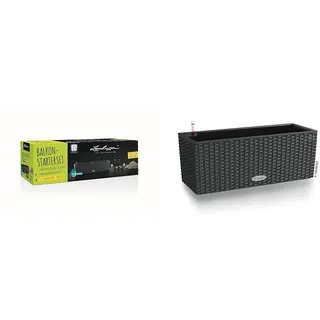 Lechuza BALCONERA Starter Set: Cottage 80 Granit, Balkonkastenhalter Schwarz, 12 L PON (Gratis) & Cottage 50 Granit 15602