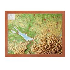 Georelief 3D Reliefkarte Bodensee - mit braunem Holzrahmen - klein