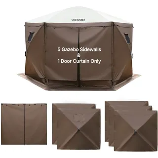 VEVOR 6x Seitenwände für Pavillon Seitenteile 1,73 x 1,48 m, Wasserfeste Seitenplanen mit Sonnenschutz PU-Beschichtung, Seitenwand inkl. 1 Reißverschlusstür 2 Fenster für Faltpavillon Partyzelt, Braun