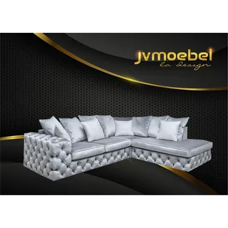 Wohnlandschaft L-Form Ecksofa Couch Polster Textil Garnitur Sofa Chesterfield - Grau