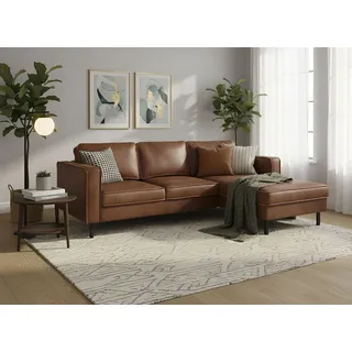 PLACES OF STYLE Ecksofa »Watkins, wahlweise mit Schlaffunktion/Bettkasten, moderne offene Naht« Recamiere beidseitig montierbar, L-Form, Breite 232 cm, braun