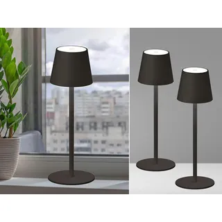 2er SET dimmbare Akku Tischlampen Schwarz 38cm für Innen mit USB Kabel aufladbar