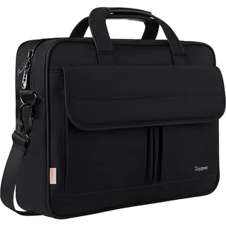 Taygeer Laptoptasche 17 Zoll, Große Aktentasche Laptop Schultertasche Wasserdicht Notebooktasche Business Laptop Tasche Herren Umhängetasche für Reisen Business Schule, Schwarz