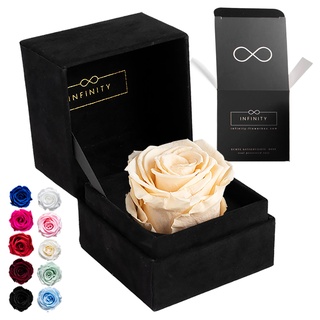 Infinity Flowerbox - 1 Echte Ewige Rose in aufklappbarer Rosenbox (3 Jahre haltbare konservierte Rose). Direkt in Geschenkbox als edles Geschenk für Frauen