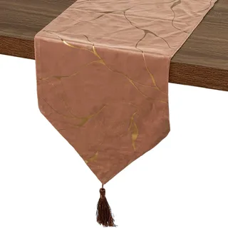 DRW Tischläufer aus Polyester in Braun und Gold, 30 x 1 x 180 cm