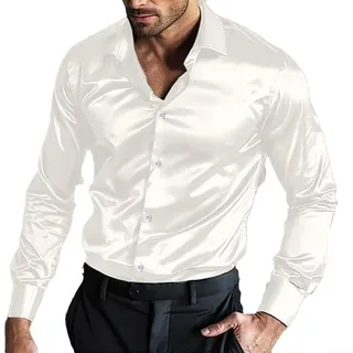 SPORTARC Herrenhemd, Satin, Seide, langärmelig, Freizeithemden für Hochzeit, Party, Clubwear