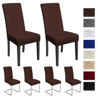 Stuhlhussen 6 Stück, Stretch-Stuhlbezug elastische moderne Husse Elasthan Stretchhusse Stuhlbezug Stuhlüberzug . bi-elastic Spannbezug, sehr pflegeleicht und langlebig Universal(Packung von 6,Braun)
