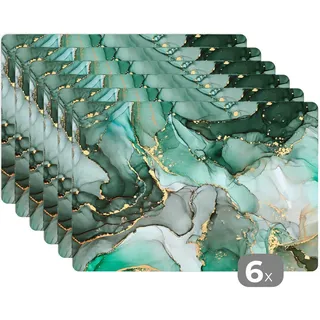 MuchoWow Platzsets 6er-Set Gold - Marmor - Grün - Luxus - Marmoroptik - Grau 45x30 cm Tischset , Kunststoff , Rechteckig , 45x30x0.3 cm , Heimtextilien, Wohntextilien, Tischwäsche, Tischsets