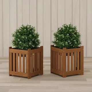 Furinno TIOMAN Pflanzkasten Set of 2, Hartholz-Blumenkasten, Würfel-Gartenkasten, in Teaköl, Outdoor Indoor, Garten, Terrasse, Balkon, Helles Holz