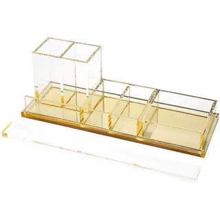 EXPURTAN Schreibtisch-Organizer aus Acryl, 4-teiliges Schreibtisch-Set + Acryl-Lineal, Schreibtisch-Organisation für Büro oder Zuhause