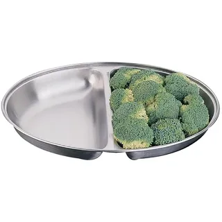 Olympia Ovale Gemüseschale mit zwei Fächern, 300 mm, Edelstahl, ideal für gemischte Beilagen und Gemüse, 43 (H) x 300 (B) x 208 (T) mm, gewerbliche und private Nutzung, P186