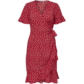 ONLY Damen Blusen Wickelkleid | Lockeres Midi Kurzarm Tunika Dress | Knielang mit Bindegürtel ONLOLIVIA, Farben:Rot, Größe:38