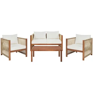 Beliani 4-Sitzer Lounge SET Akazienholz Beige Antria , Hellbraun, Beige , Holz , Gartenmöbel, Gartengarnituren, Gartenmöbel-Sets