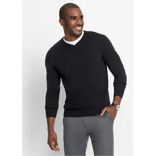 bonprix Strickpullover "Feinstrickpullover in Regular Fit" aus Feinstrickmaterial, mit V-Ausschnitt, Regular Fit, schwarz