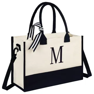 Fmeida Canvas Tote Bag Damen Strandtasche XXL Familien Beach Bag mit Reißverschluss Schultertasche Einkaufstasche Tragetasche Personalisierte Geschenke für Frauen Braut